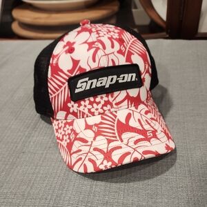 Snap-on Red and Black Floral Cap